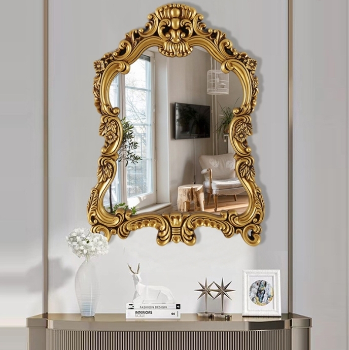 Wall Mirror Ornate Floral Carvings Rectangular Antique Finish Baroque