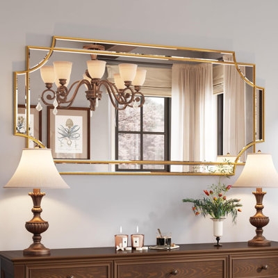 Wall Mirror: Ornate Gold Scrollwork Crown for Entryway