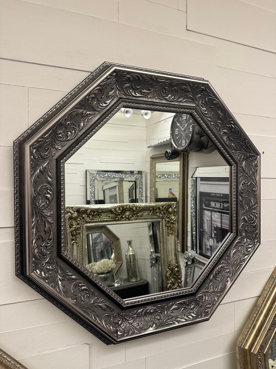 Wall Mirror Ornate Scrollwork Antique Pewter Finish Traditional