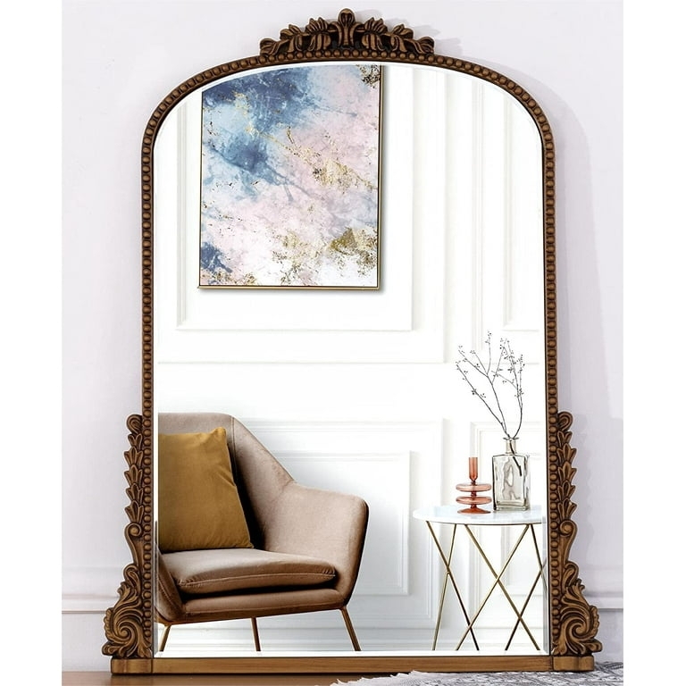 Wall Mirror Ornate Scrollwork Cathedral Silhouette Antique Gold Baroque