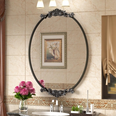 Wall Mirror Oval Baroque Ornamentation Crown Finial Gold Finish
