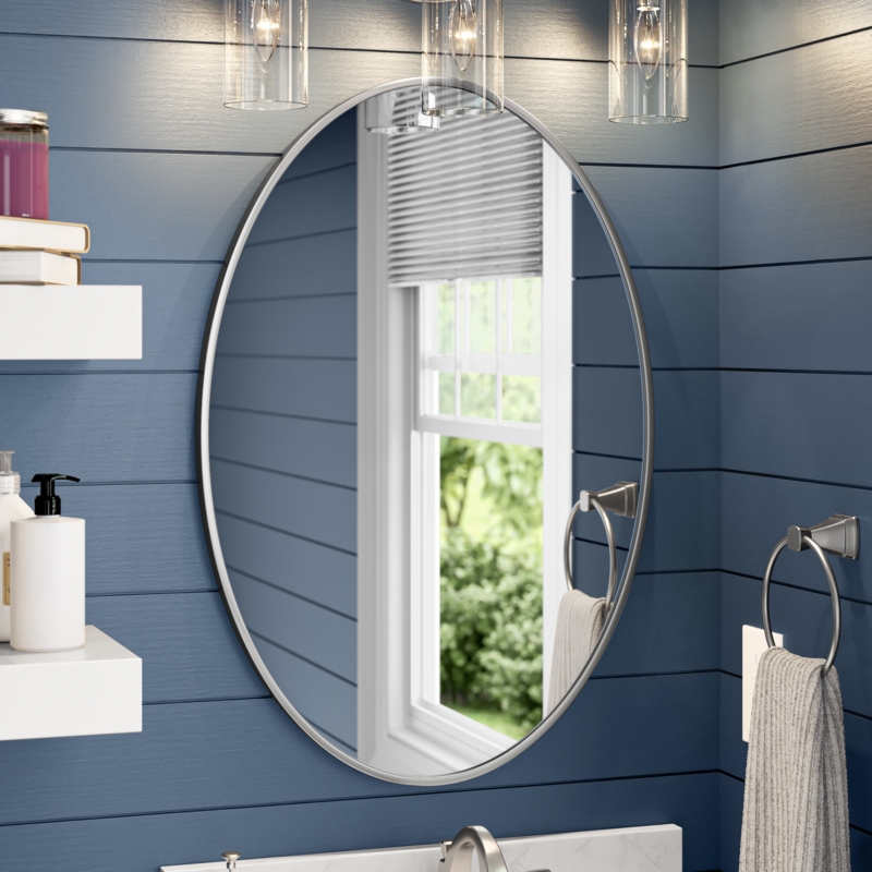 Wall Mirror Oval Brushed Nickel Finish Slender Frame