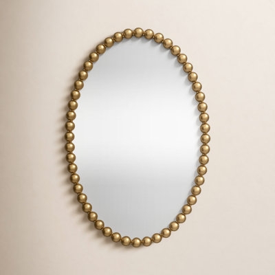 Wall Mirror Oval Capsule Shape Slender Gold Frame Vertical