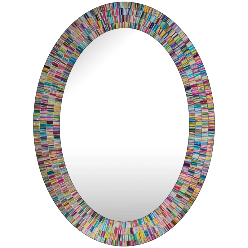 Wall Mirror Oval Glass Mosaic Tiles Vibrant Bohemian Decor