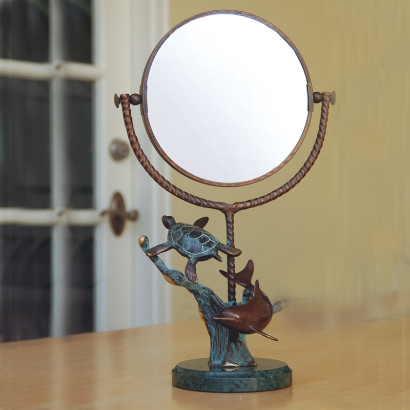Wall Mirror Oval Sculpted Marine Animals Dolphin Turtle Frame
