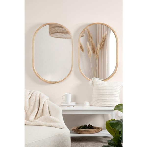 Wall Mirror Oval Silhouette natural wood frame scandinavian bathroom decor.