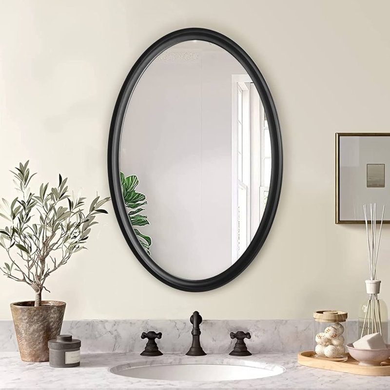 Wall Mirror Oval Silhouette Slender Black Bezel Minimalist Entryway