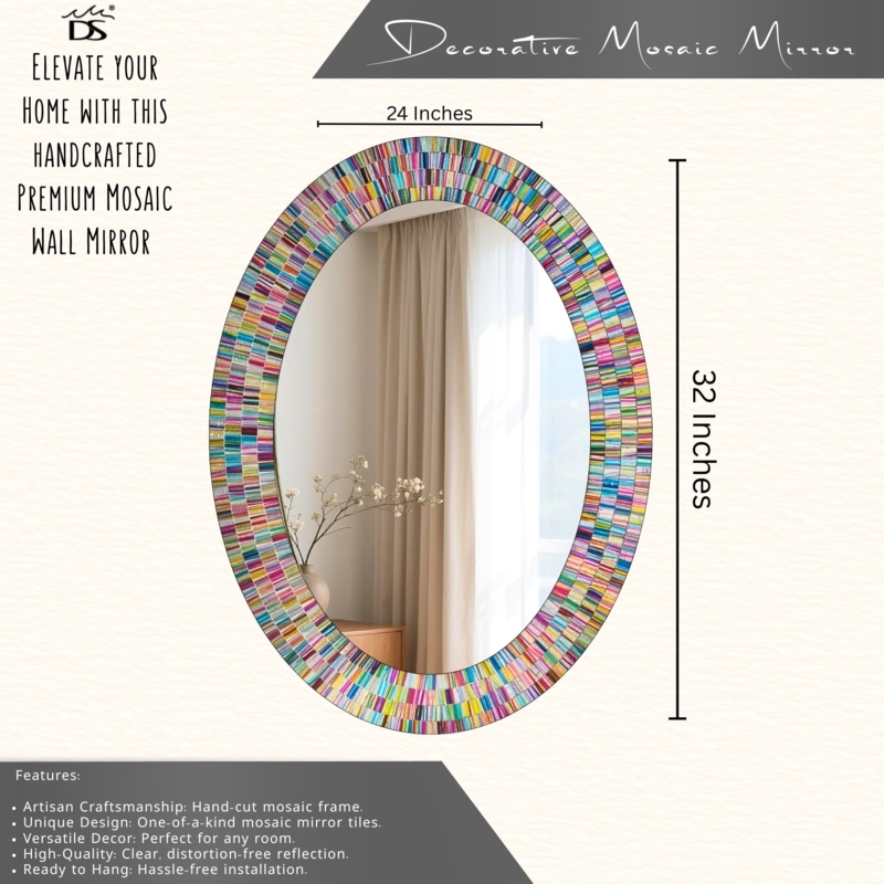 Wall Mirror Oval Spectrum Glass Mosaic Eclectic Frame
