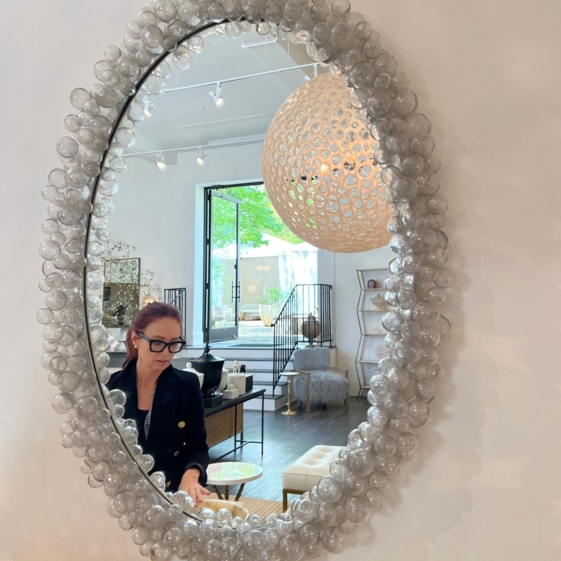 Wall Mirror, Oval with Matte White Cast Resin Bubble Texture Frame