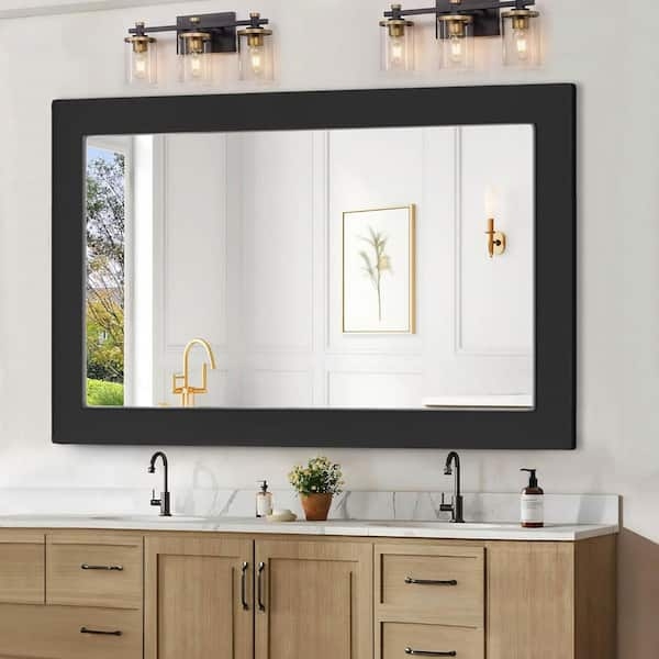 Wall Mirror Oversized Black Frame Landscape Rectangle Matte Finish