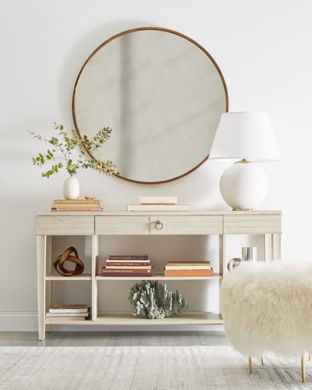 Wall Mirror Oversized Circular thin black frame minimalist entryway decor.