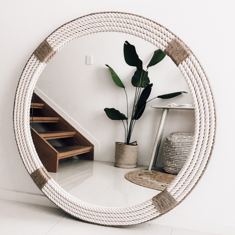 Wall Mirror: Oversized Round with Thick Twisted Nautical Rope Frame
