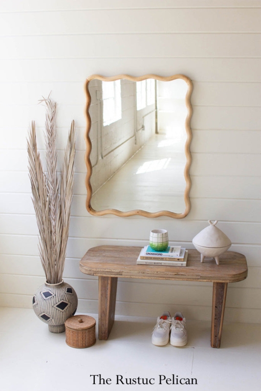 Wall Mirror Oversized Wide Wood Frame Dark Brown Finish