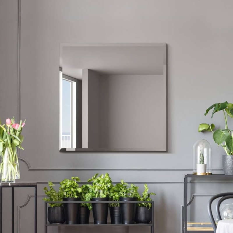 Wall Mirror Polished Beveled Mirrored Border Glam Style