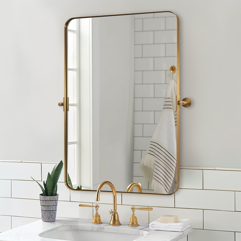 Wall Mirror Polished Chrome Frame Rounded Corners Tilting Vanity