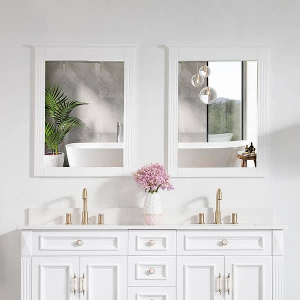 Wall Mirror Recessed Profile Wood Frame, Transitional Bath Decor