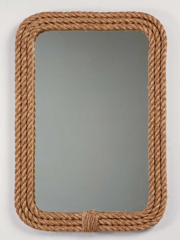 Wall Mirror Rectangular Antique Silver Rope Border Industrial Decor