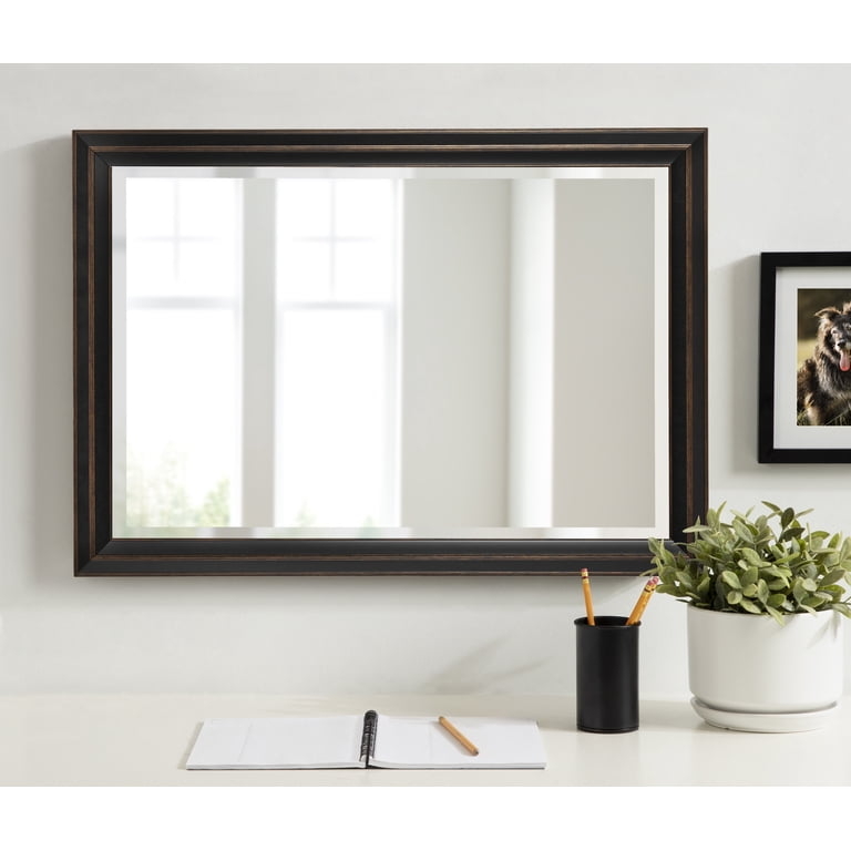 Wall Mirror Rectangular Bronze Frame Beveled Glass Traditional Profile