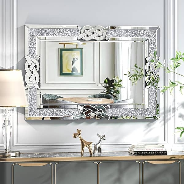 Wall Mirror Rectangular Crushed Crystal Inlay Glam