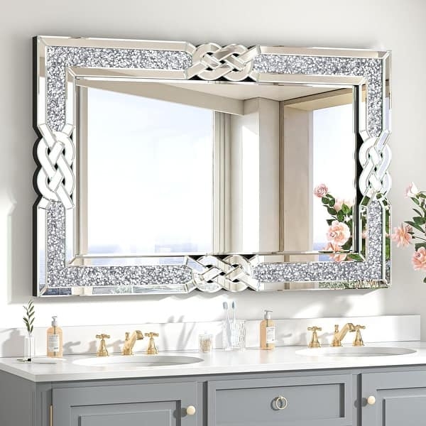 Wall Mirror Rectangular Diamond Crush Mirrored Glam