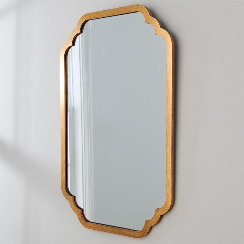 Wall Mirror Rectangular Gold Basketweave Texture Wide Mitered Frame