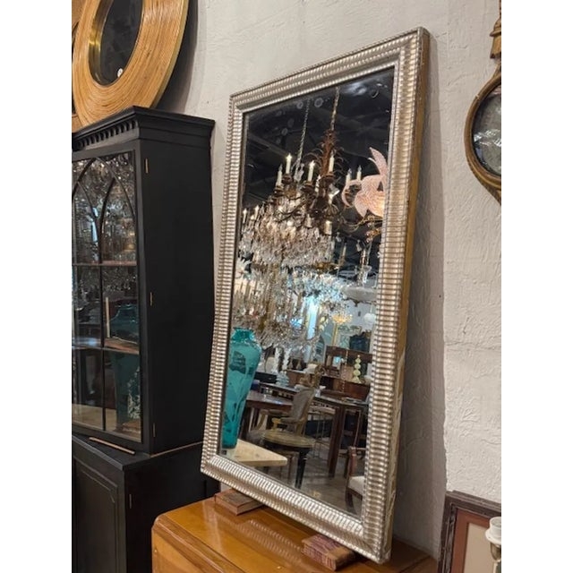 Wall Mirror Rectangular Ornate Crest Antiqued Silver Finish Beaded Trim