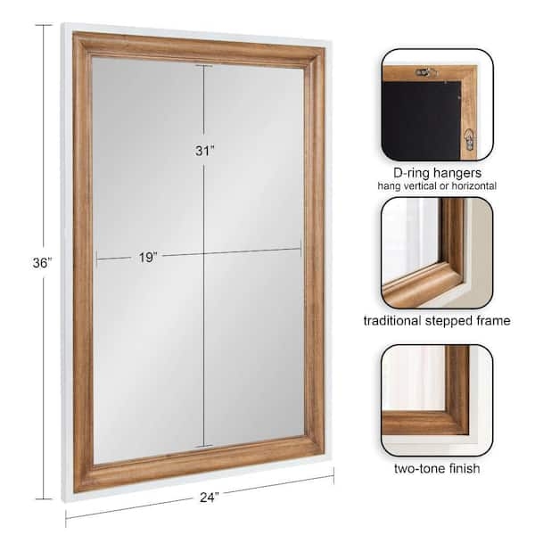 Wall Mirror Rectangular Rustic Brown Finish White Inner Border Two-Tone