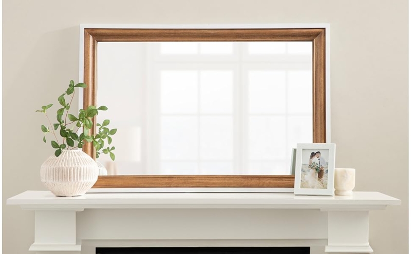 Wall Mirror Rectangular Stepped Two-Tone Rustic Brown and White