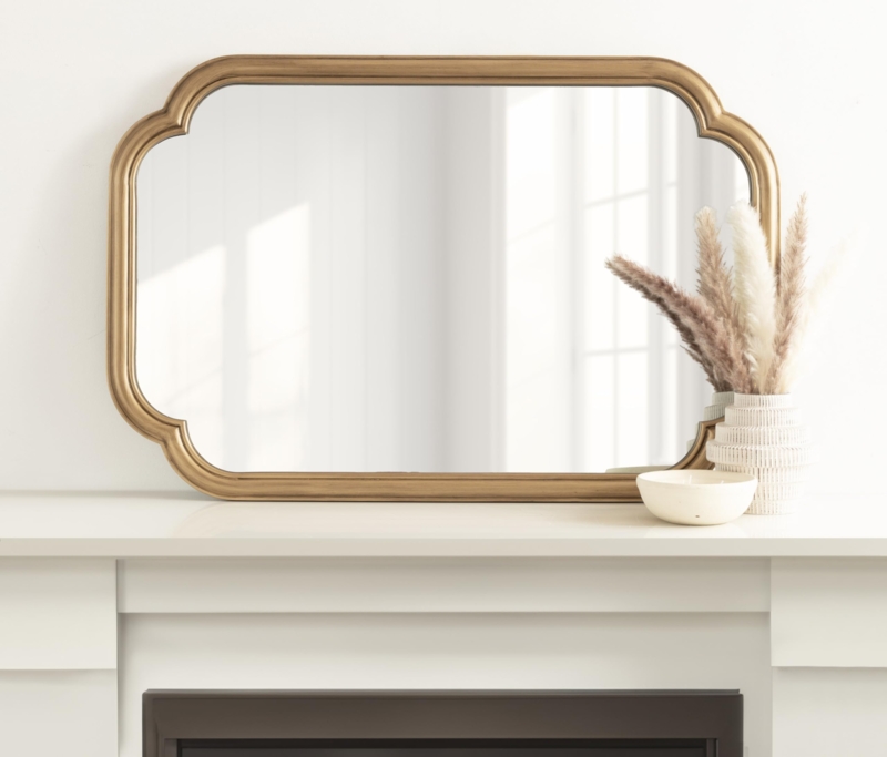 Wall Mirror rectangular with unique scalloped edges in gold.