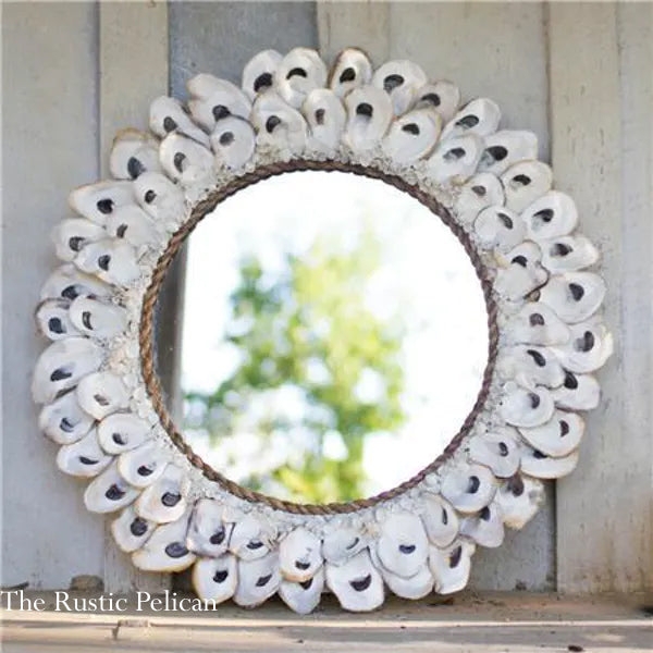 Wall Mirror Round Coastal Shell Mosaic Frame Textured Beach Decor