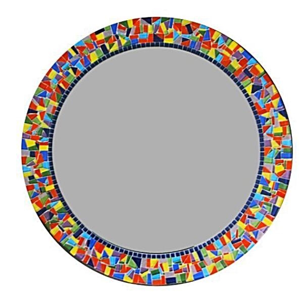 Wall Mirror Round Concentric Rings Rainbow Mosaic Glass Tiles
