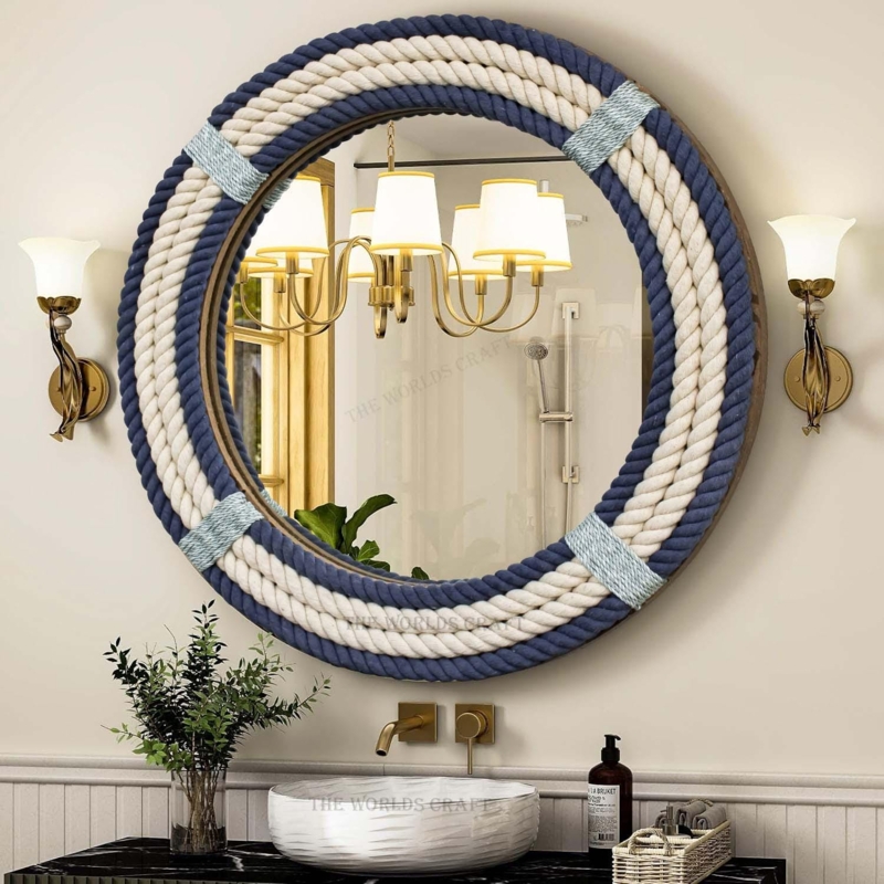 Wall Mirror Round Cotton Rope Frame Hanging Loop Farmhouse Decor