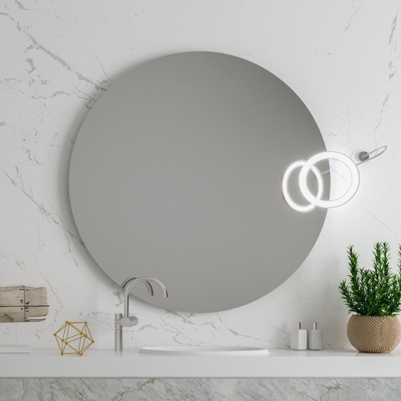 Wall Mirror Round Frameless Polished Beveled Edge Minimalist Design