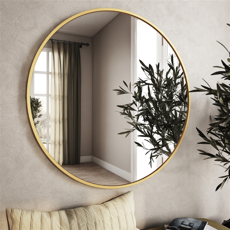 Wall Mirror Round Gold Woven Wire Frame Sunburst Glam Accent