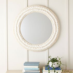 Wall Mirror Round Large Thick Cream Woven Rope Frame Coastal