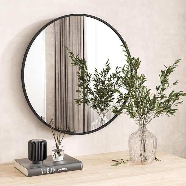 Wall Mirror Round Matte Finish Thin Profile Bathroom Vanity