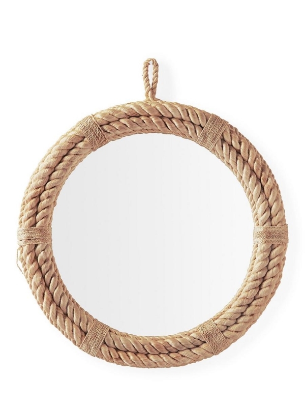 Wall Mirror Round Natural Rope Frame Coiled Detail Hanging Loop