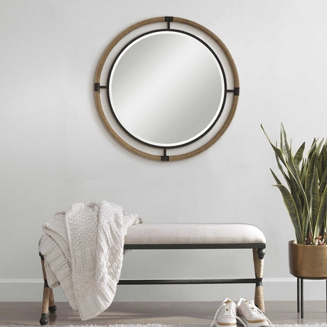 Wall Mirror Round Natural Rope Frame Knot Detail Maritime Rustic