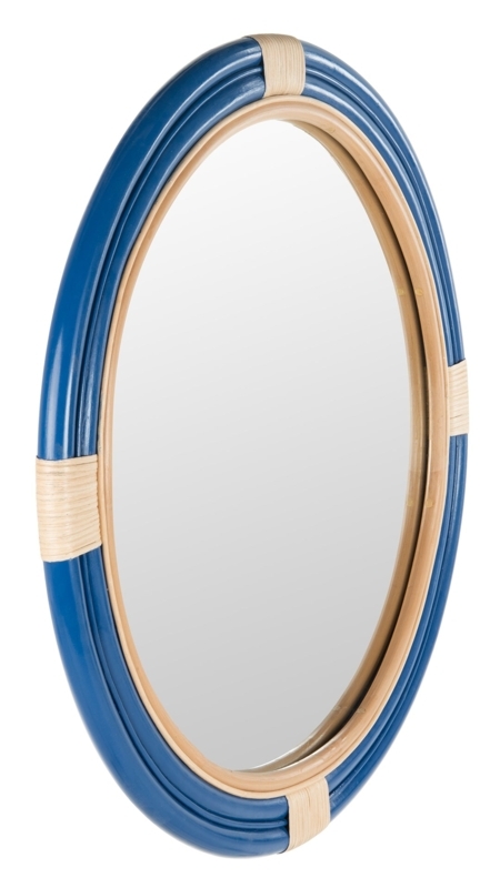 Wall Mirror Round Nautical Blue White Striped Rattan Life Ring