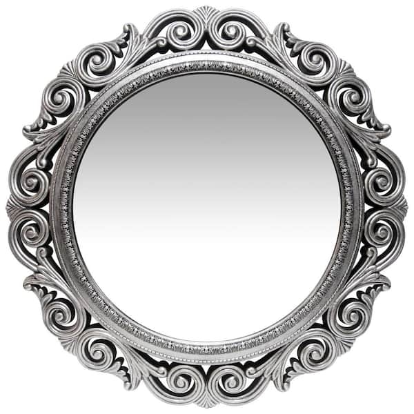 Wall Mirror Round Ornate Fretwork Victorian Silver