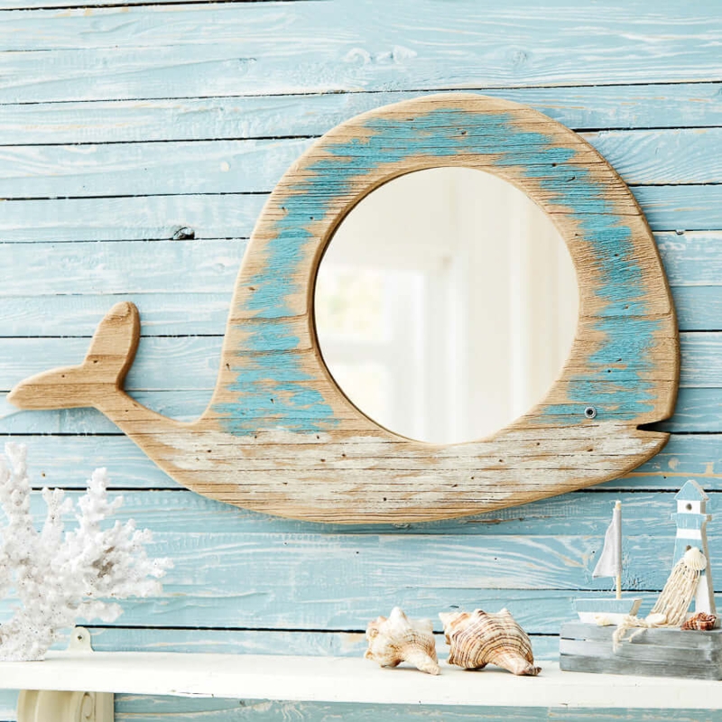 Wall Mirror Round Painted Porthole Frame Decorative Rivets Coastal