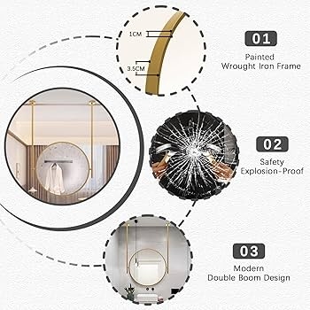 Wall Mirror Round Polished Gold Frame Ceiling Mounted Scandinavian