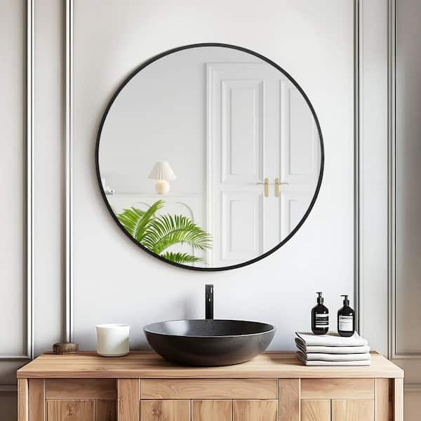 Wall Mirror Round Simple Thin Metal Frame Small Space Accent