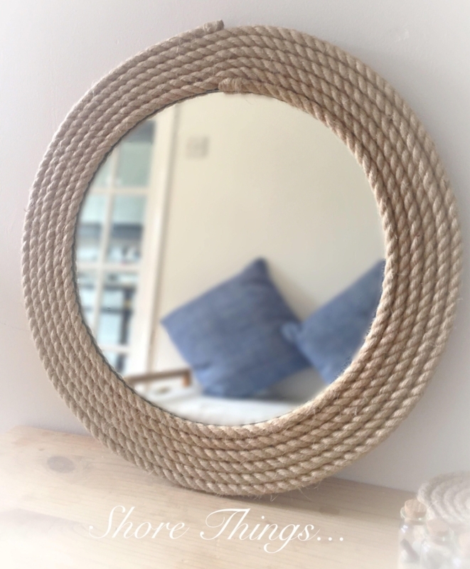 Wall Mirror Round Thick Coiled Rope Border Nautical Beach Decor