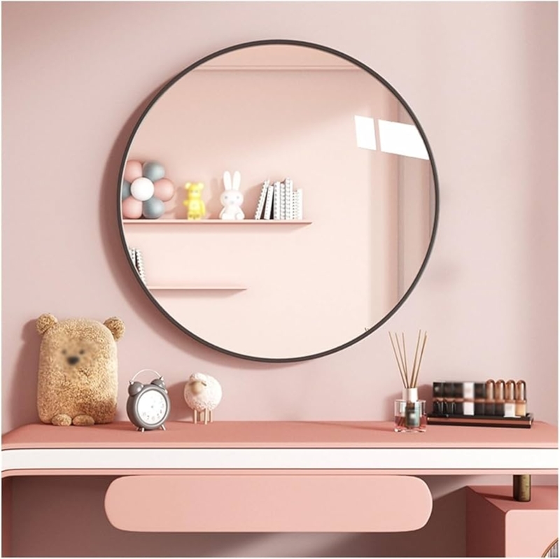 Wall Mirror Round Thin Bezel Brushed Finish Entryway Accent