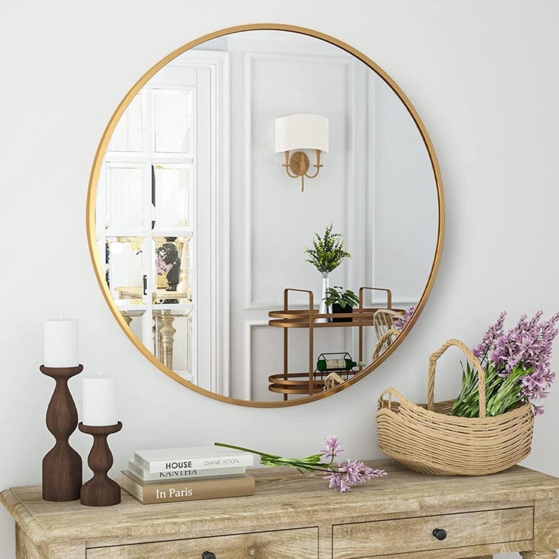 Wall Mirror Round Thin Gold Frame Entryway Above Dresser