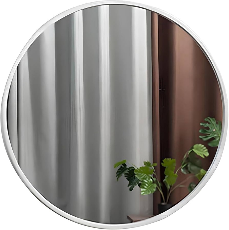 Wall Mirror Round Thin Silver Frame Brushed Minimalist Design