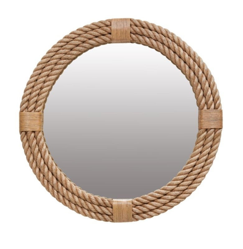 Wall Mirror Round Three Braid Rope Frame Natural Tan Coastal