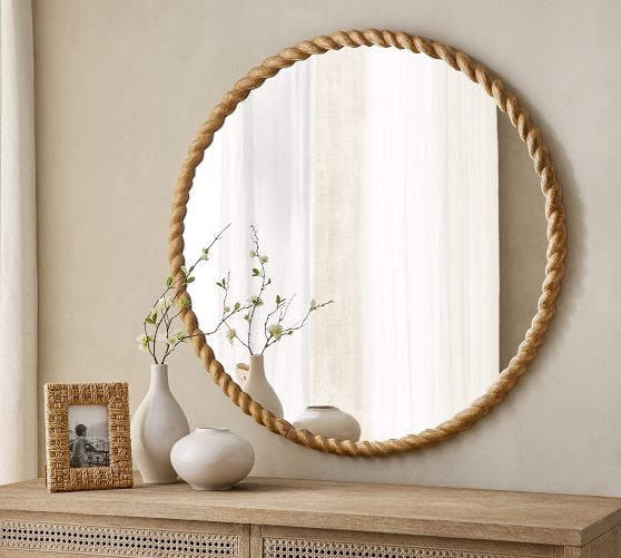 Wall Mirror Round Twisted Rope Texture Frame Coastal Natural