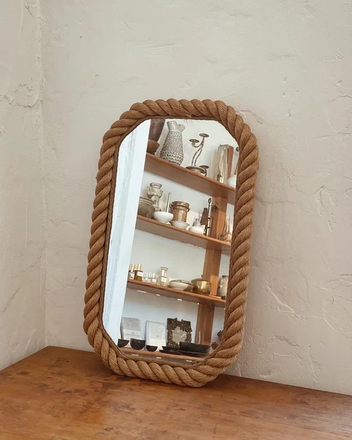 Wall Mirror Round Wide Woven Rope Frame Rustic Modern Coastal
